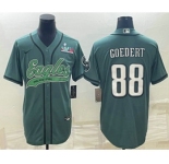 Men's Philadelphia Eagles #88 Dallas Goedert Green With Super Bowl LVII Patch Cool Base Stitched Baseball Jersey