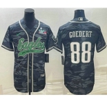 Men's Philadelphia Eagles #88 Dallas Goedert Grey Camo With Super Bowl LVII Patch Cool Base Stitched Baseball Jersey