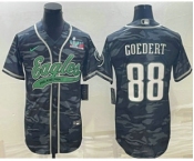 Men's Philadelphia Eagles #88 Dallas Goedert Grey Camo With Super Bowl LVII Patch Cool Base Stitched Baseball Jersey