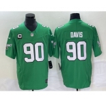 Men's Philadelphia Eagles #90 Jordan Davis Green C Patch 2023 FUSE Vapor Limited Throwback Stitched Jersey