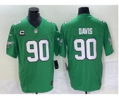 Men's Philadelphia Eagles #90 Jordan Davis Green C Patch 2023 FUSE Vapor Limited Throwback Stitched Jersey