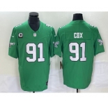 Men's Philadelphia Eagles #91 Fletcher Cox Green C Patch 2023 FUSE Vapor Limited Throwback Stitched Jersey