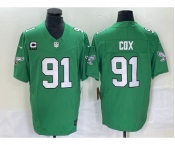 Men's Philadelphia Eagles #91 Fletcher Cox Green C Patch 2023 FUSE Vapor Limited Throwback Stitched Jersey