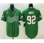 Men's Philadelphia Eagles #92 Reggie White Green C Patch Cool Base Stitched Baseball Jersey