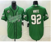 Men's Philadelphia Eagles #92 Reggie White Green C Patch Cool Base Stitched Baseball Jersey