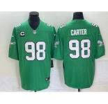 Men's Philadelphia Eagles #98 Jalen Carter Green C Patch 2023 Vapor Limited Throwback Jersey