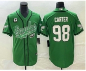 Men's Philadelphia Eagles #98 Jalen Carter Green C Patch Cool Base Stitched Baseball Jersey