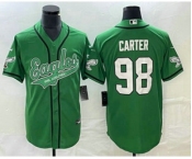 Men's Philadelphia Eagles #98 Jalen Carter Green Cool Base Stitched Baseball Jersey