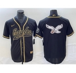 Men's Philadelphia Eagles Black Gold Team Big Logo Cool Base Stitched Baseball Jersey
