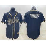 Men's Philadelphia Eagles Black Gold Team Big Logo With Patch Cool Base Stitched Baseball Jersey