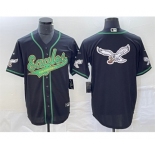 Men's Philadelphia Eagles Black Team Big Logo Cool Base Stitched Baseball Jersey