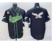 Men's Philadelphia Eagles Black Team Big Logo With C Patch Cool Base Stitched Baseball Jersey