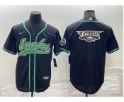 Men's Philadelphia Eagles Black Team Big Logo With Patch Cool Base Stitched Baseball Jersey
