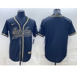 Men's Philadelphia Eagles Blank Black Gold With Patch Cool Base Stitched Baseball Jersey