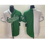 Men's Philadelphia Eagles Blank Green White Split Cool Base Stitched Baseball Jersey