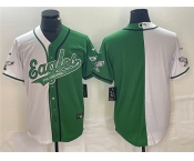 Men's Philadelphia Eagles Blank Green White Split Cool Base Stitched Baseball Jersey