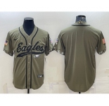 Men's Philadelphia Eagles Blank Olive Salute to Service Cool Base Stitched Baseball Jersey