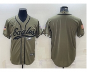 Men's Philadelphia Eagles Blank Olive Salute to Service Cool Base Stitched Baseball Jersey