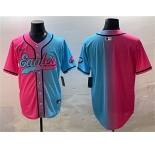 Men's Philadelphia Eagles Blank Pink Blue Limited Stitched Baseball Jersey