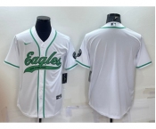 Men's Philadelphia Eagles Blank White With Patch Cool Base Stitched Baseball Jersey