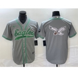Men's Philadelphia Eagles Gray Team Big Logo Cool Base Stitched Baseball Jersey