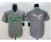 Men's Philadelphia Eagles Gray Team Big Logo Cool Base Stitched Baseball Jersey