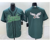 Men's Philadelphia Eagles Green Team Big Logo Cool Base Stitched Baseball Jersey