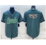 Men's Philadelphia Eagles Green Team Big Logo With Patch Cool Base Stitched Baseball Jersey
