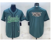 Men's Philadelphia Eagles Green Team Big Logo With Patch Cool Base Stitched Baseball Jersey