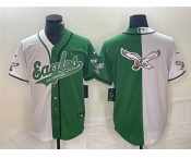 Men's Philadelphia Eagles Green White Split Team Big Logo Cool Base Stitched Baseball Jersey