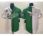 Men's Philadelphia Eagles Green White Split Team Big Logo With 3-star C Patch Cool Base Stitched Baseball Jersey