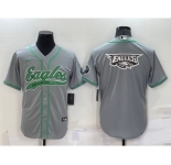 Men's Philadelphia Eagles Grey Team Big Logo With Patch Cool Base Stitched Baseball Jersey