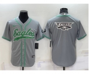 Men's Philadelphia Eagles Grey Team Big Logo With Patch Cool Base Stitched Baseball Jersey