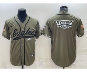 Men's Philadelphia Eagles Olive Salute to Service Team Big Logo Cool Base Stitched Baseball Jersey