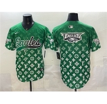 Men's Philadelphia Eagles Team Big Logo Green With Patch Limited Stitched Baseball Jersey