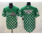 Men's Philadelphia Eagles Team Big Logo Green With Patch Limited Stitched Baseball Jersey