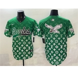 Men's Philadelphia Eagles Team Big Logo Green With Patch Limited Stitched Baseball Jerseys