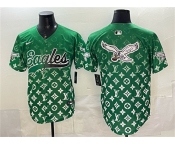 Men's Philadelphia Eagles Team Big Logo Green With Patch Limited Stitched Baseball Jerseys