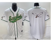 Men's Philadelphia Eagles White Gold Team Big Logo Cool Base Stitched Baseball Jersey