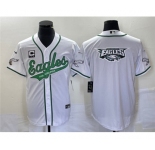 Men's Philadelphia Eagles White Team Big Logo With C Patch Cool Base Stitched Baseball Jersey