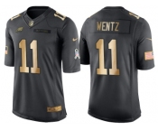 Nike Philadelphia Eagles #11 Carson Wentz Anthracite 2016 Christmas Day Gold Men's NFL Limited Salute to Service Jersey