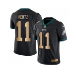Nike Philadelphia Eagles #11 Carson Wentz Black Men's Stitched NFL Limited Gold Rush Jersey