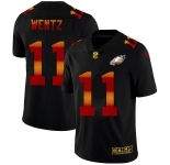 Philadelphia Eagles #11 Carson Wentz Men's Black Nike Red Orange Stripe Vapor Limited NFL Jersey