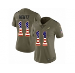 Women Nike Philadelphia Eagles #11 Carson Wentz Limited Olive USA Flag 2017 Salute to Service NFL Jersey