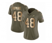 Women Nike Philadelphia Eagles #48 Wes Hopkins Limited Olive Gold 2017 Salute to Service NFL Jersey