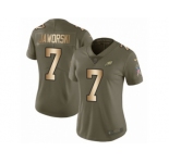 Women Nike Philadelphia Eagles #7 Ron Jaworski Limited Olive Gold 2017 Salute to Service NFL Jersey