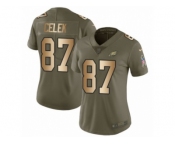 Women Nike Philadelphia Eagles #87 Brent Celek Limited Olive Gold 2017 Salute to Service NFL Jersey