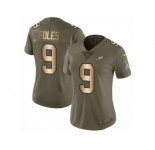 Women Nike Philadelphia Eagles #9 Nick Foles Limited Olive Gold 2017 Salute to Service NFL Jersey