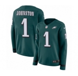 Women's Nike Philadelphia Eagles #1 Cameron Johnston Limited Green Therma Long Sleeve NFL Jersey