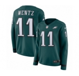 Women's Nike Philadelphia Eagles #11 Carson Wentz Limited Green Therma Long Sleeve NFL Jersey